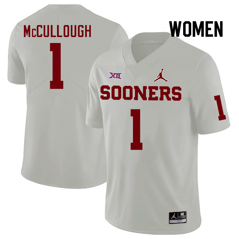 Women #1 Dasan McCullough Oklahoma Sooners College Football Jerseys Stitched-White - Click Image to Close